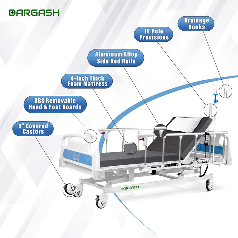 Hospital Bed Electric 3 Function With Waterproof Mattress And IV Pole