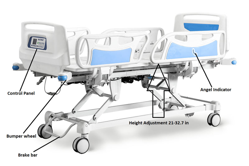 DARGASH Electric Hospital Bed 5 Function Electric ICU Bed (with IV Pole)